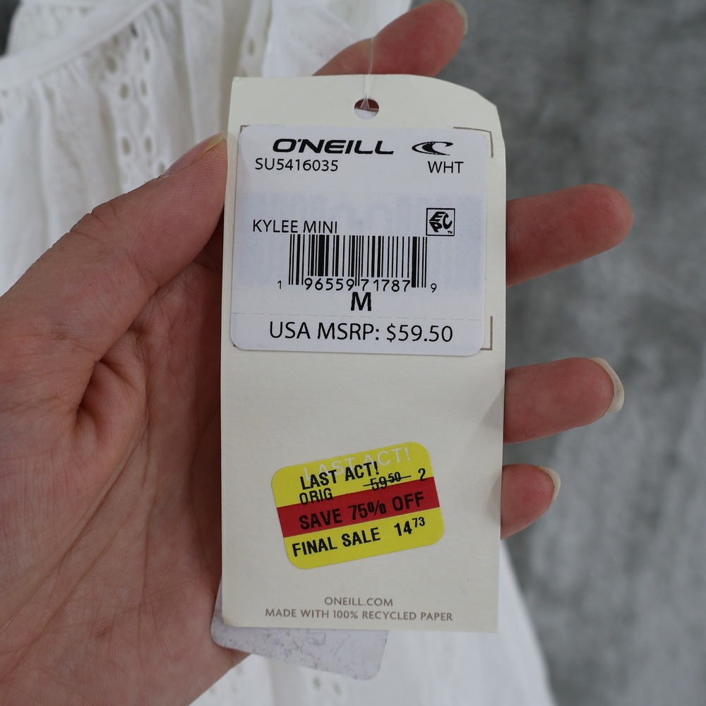 O'Neill Eyelet Mini Dress Womens Medium White Boho Tiered Resor Swim Cover NWT - Picture 10 of 13